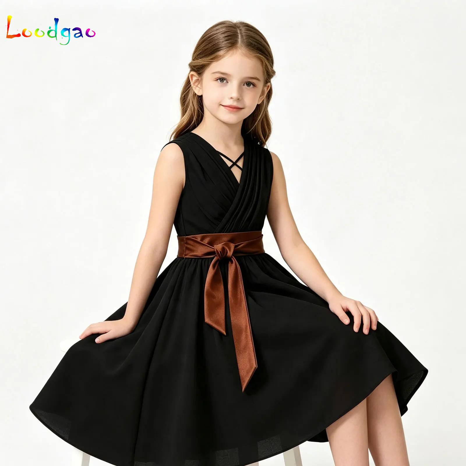어린이 소녀 V 넥 민소매 주름 드레스와 새시 어린이  - Party Games Kids Birthday 리뷰 및 가격